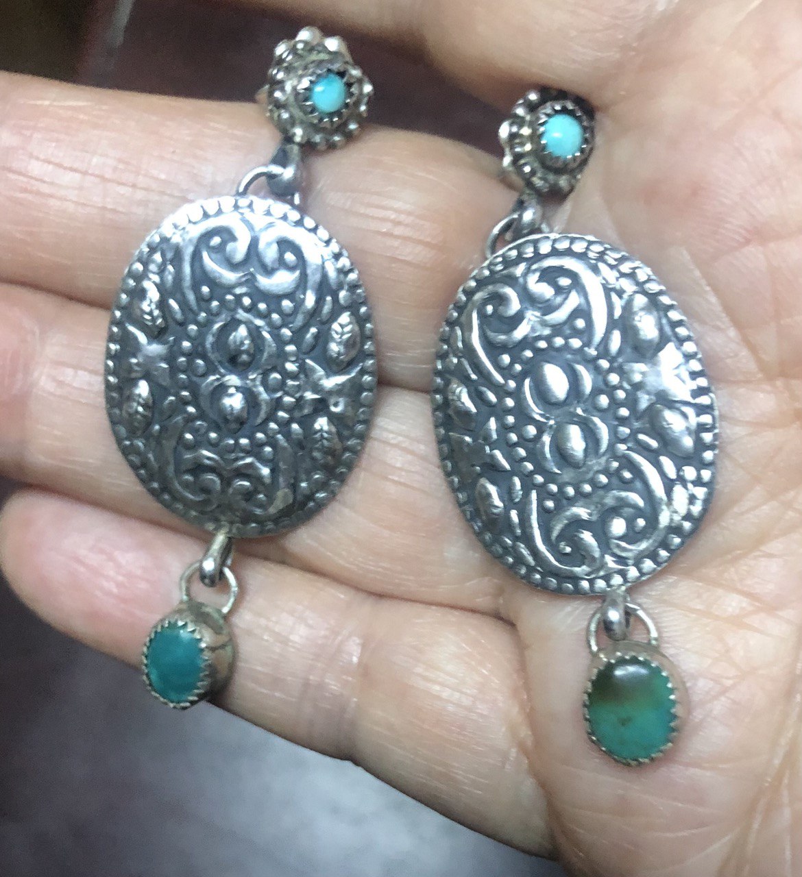 Turquoise Concho Stamped Earrings