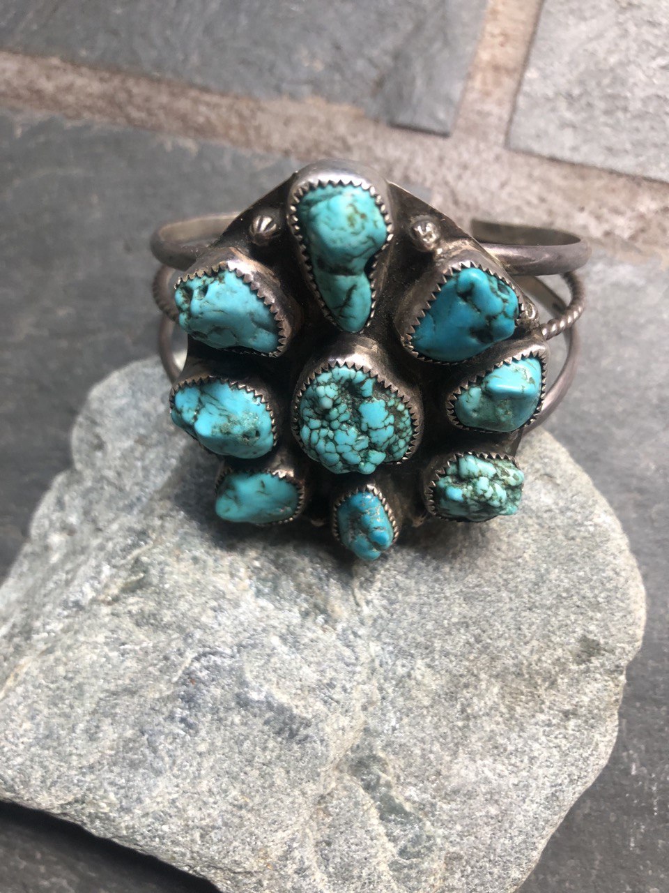 Turquoise Spiderweb Cluster Bracelet
