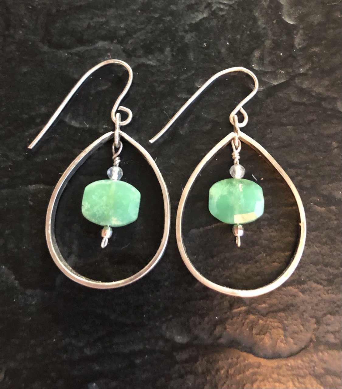Sterling silver hoops w/Chrysophase Drops