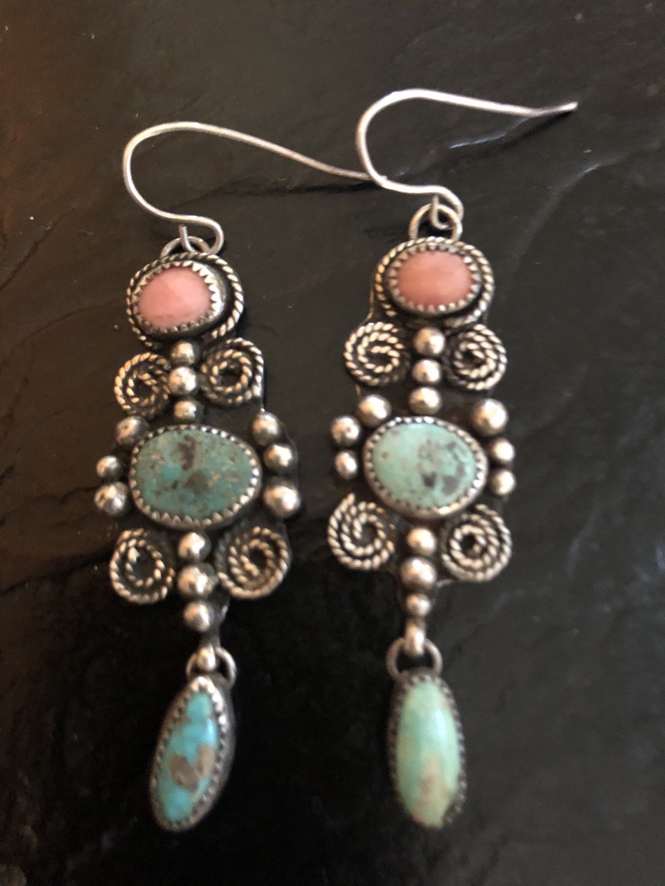 Turquoise Number * Mine & Coral Drop Earrings